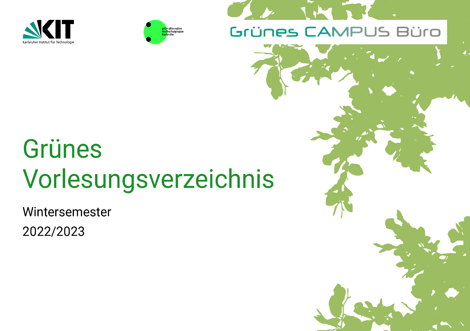 Titelseite des Grünen Vorlesungsverzeichnisses des Wintersemesters 2022/23